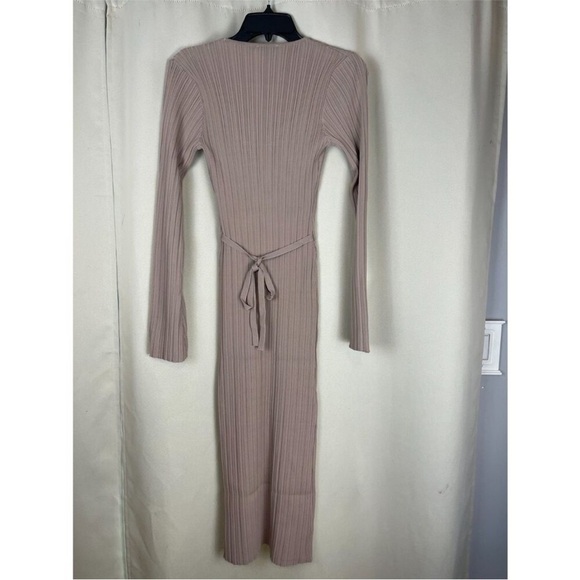 WAYF Women’s Alexi Long Sleeve Rib Elegant Tan Ribbed Dress Size M NWT - Picture 3 of 5